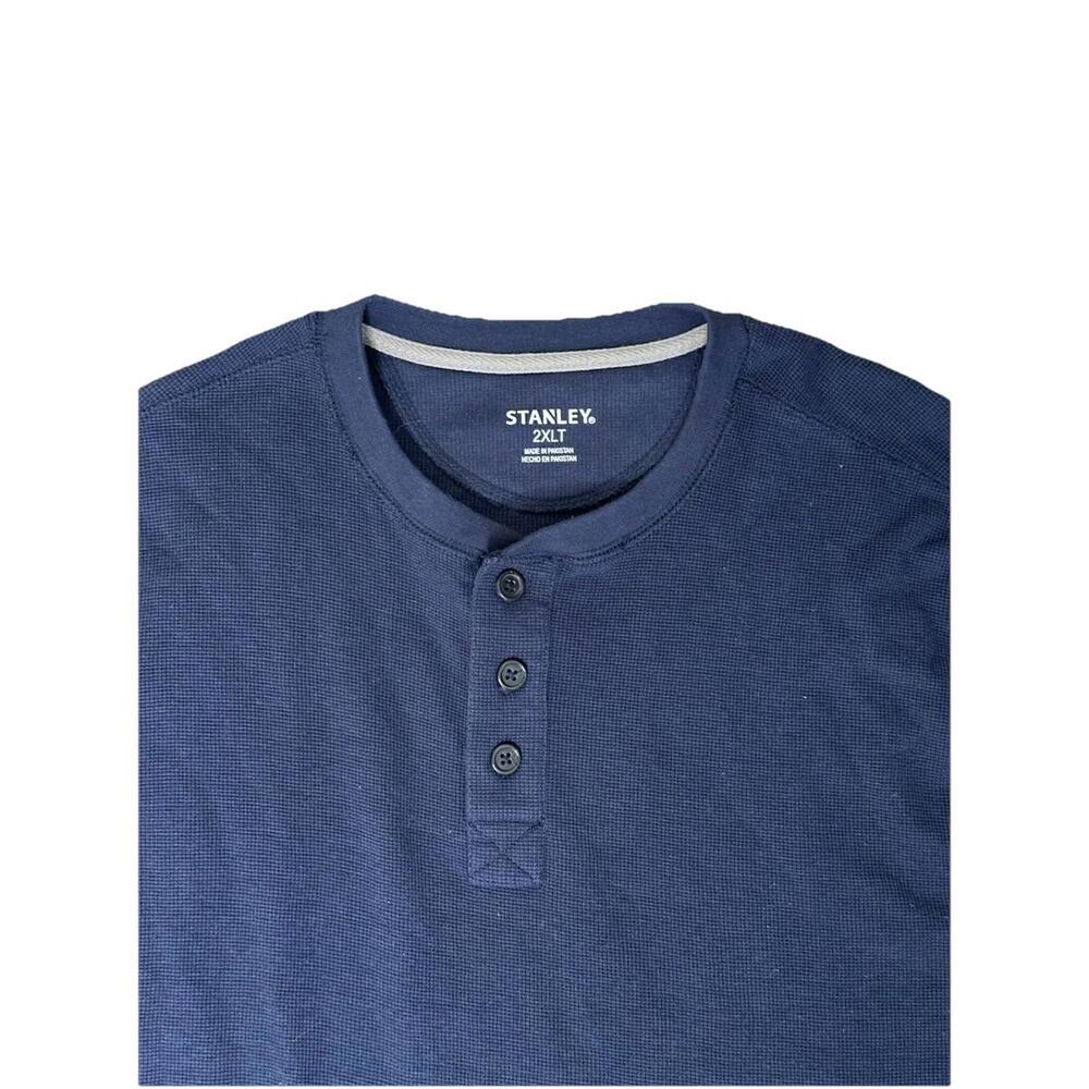Stanley Thermal Shirt Mens 2XLT Blue Henley Pullover Waffle Long Sleeve Workwear - Picture 2 of 5